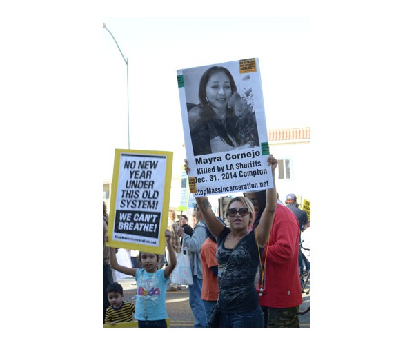 Los Angeles,  Martin Luther King Day 2015 - Family members of Mayra Cornejo, killed by LA Sheriffs, December 31, 2014.  Photo: Special to revcom.us
