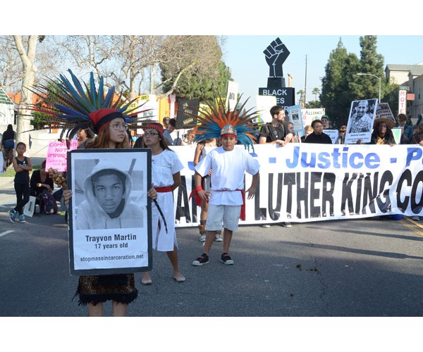 Los Angeles,  Martin Luther King Day 2015 - Aztec dancers.  Photo: Special to revcom.us
