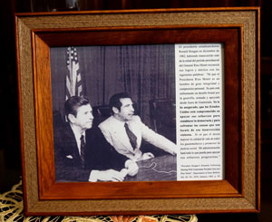 Photo of Ríos Montt with U.S. President Ronald Reagan from 1983, seen in Rios Montt’s living room, Guatemala City, 2003.