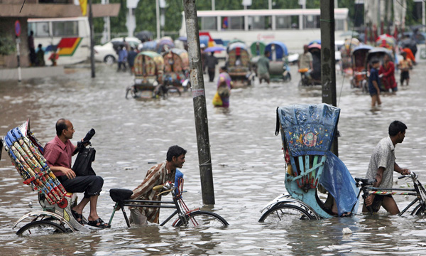 Bangladesh flooded during monsoon season. 
