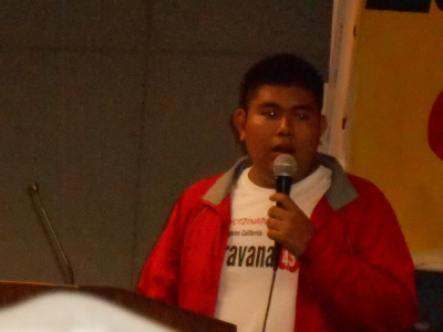 21 de marzo de 2015, Los Ángeles: Habla Ángel Neri de la Cruz, uno de los estudiantes que sobrevivieron la masacre de normalistas de Ayotzinapa, México.