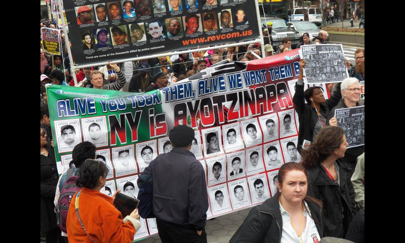 New York City: Activists demanding justice for the 43 'disappeared' Ayotzinapa, Mexico, students. Photo: Owsspag Apollo