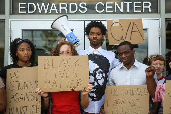 Students and relatives of Samuel Dubose protest his murder by police at the University of Cincinnati 