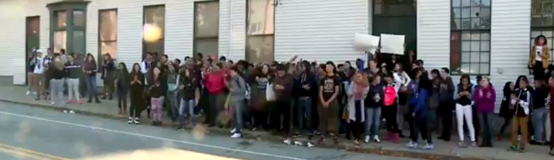 Students at Tolman High in Pawtucket took to the streets to protest the brutality and arrests of Ivander and Tyler