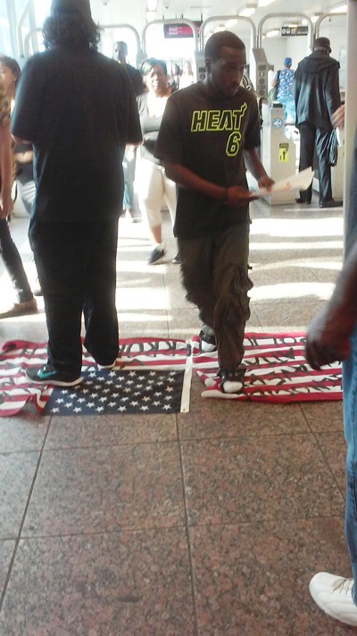 Flag on the floor of the Chicago Transit Authority station