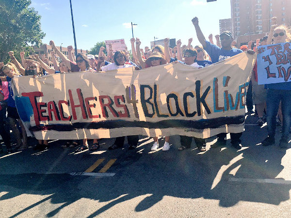 Teachers demanding justice for Philando Castile and other victims of murder by police, Minneapolis, July 19