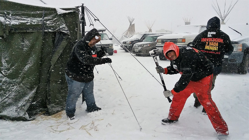 Pitching tent at Standing Rock, December 3