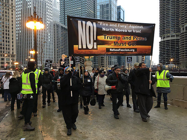 Chicago march begins with lead banner
