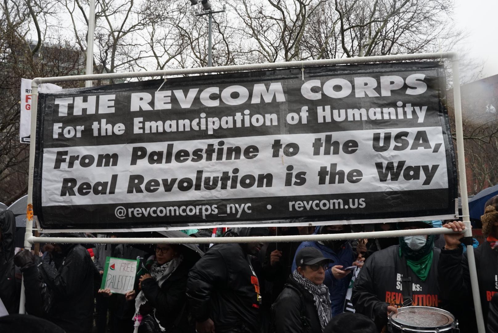 March 2, 2024, The RevCom Corps in Hands Off Rafah rally in Washington Square Park, NYC.