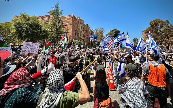 UCLA protest for Palestine faces off with Zionists, April 25, 2024. 