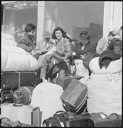 Part of a contingent of 664 people of Japanese descent, the first to be removed from San Francisco, April 16, 1942.