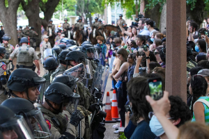 Pro-Palestinian protesters confronted by police at the University of Texas–Austin, April 24, 2024.